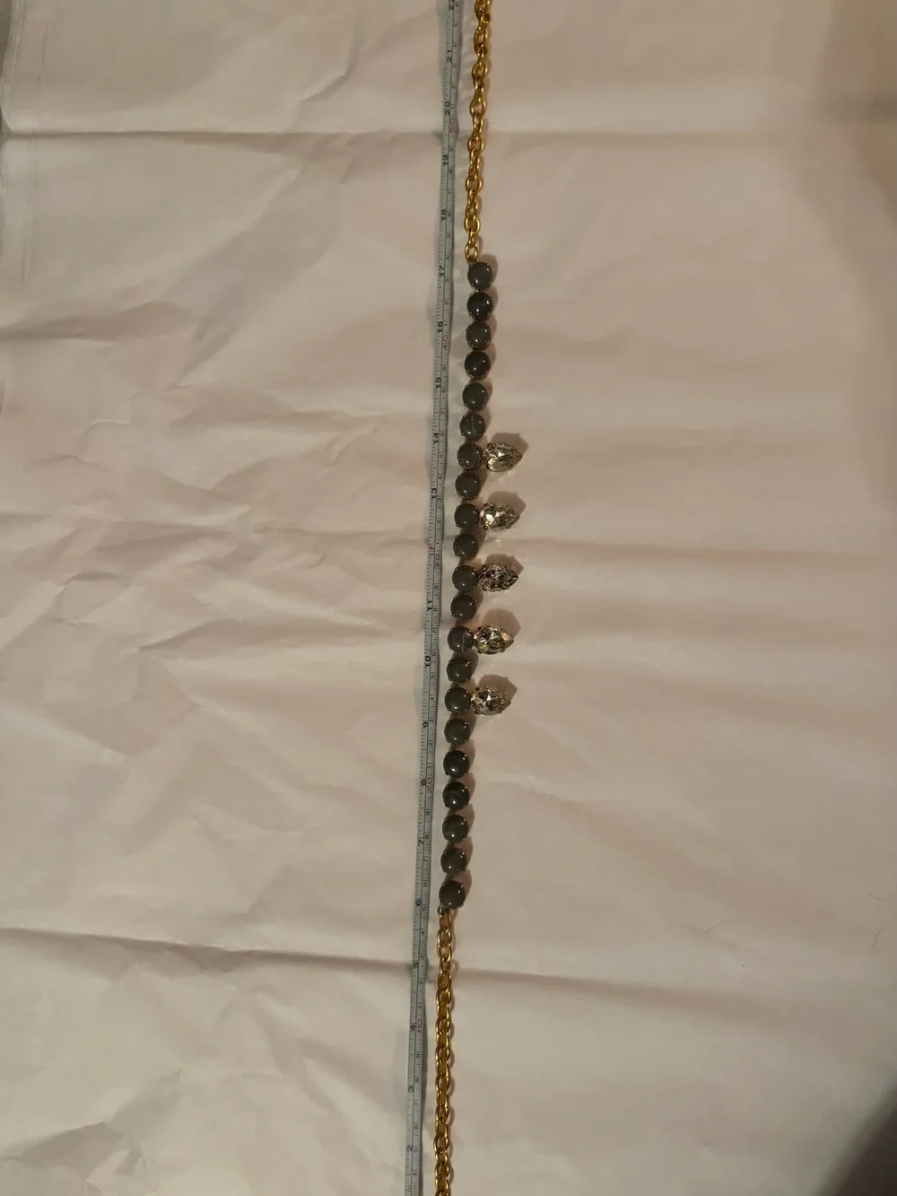Gold Chain Necklace with Gray Beads and Crystal Pendants